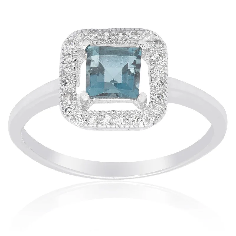 bohemian crest peak ring-Dolce Giavonna Sterling Silver London Blue Topaz and Cubic Zirconia Square Solitaire Ring