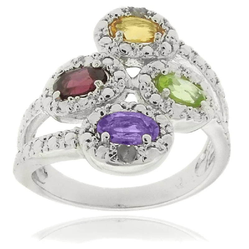 raw amethyst cluster ring-Dolce Giavonna Sterling Silver Multi-gemstone and Diamond Accent Ring