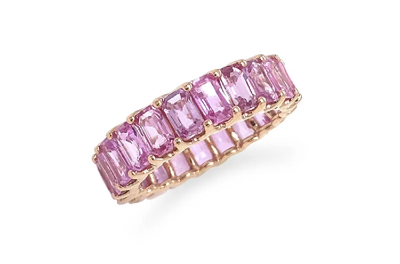 nature-themed ridge peak ring-Eternity Ring 6.62cts Emerald Cut Pink Sapphires & 18kt Rose Gold