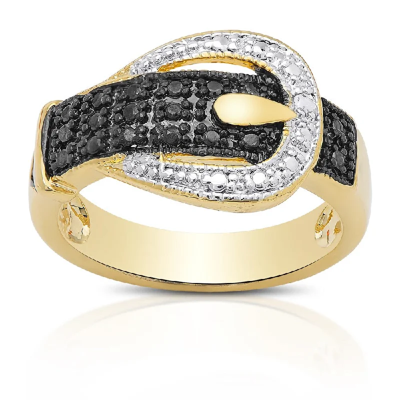 modern prong-set ruby ring-Finesque Gold Overlay Diamond Accent Tri-Color Buckle Ring