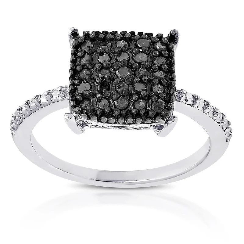 bohemian totem ring-Finesque Sterling Silver 1/4ct TDW Black Diamond Square Ring