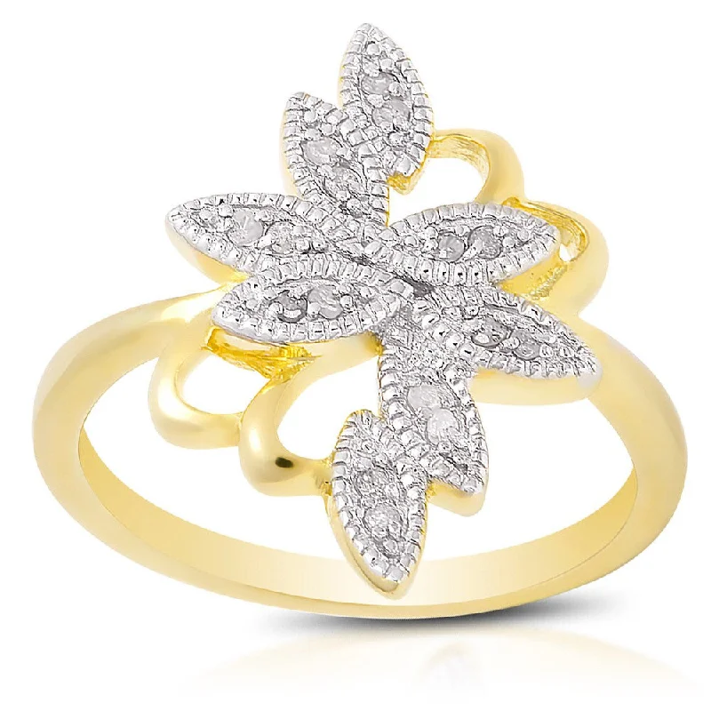 vintage-style sapphire ring-Finesque Yellow Gold over Silver Diamond Accent Flower Ring