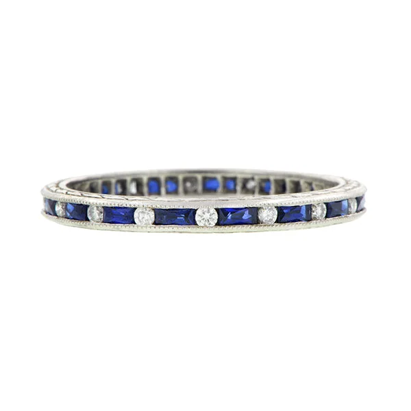 vintage-style emerald ring-Baguette Sapphire & Round Diamond Eternity Band Ring