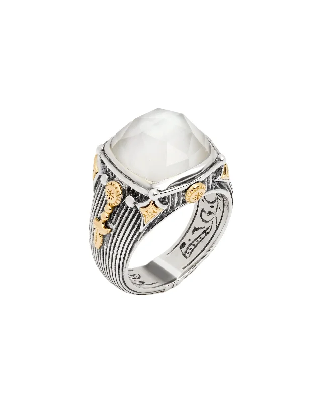 adjustable ridge crest ring-Konstantino Delos 2 Sterling Silver 18k Yellow Gold & MOP DMK2148-117-CUT S7