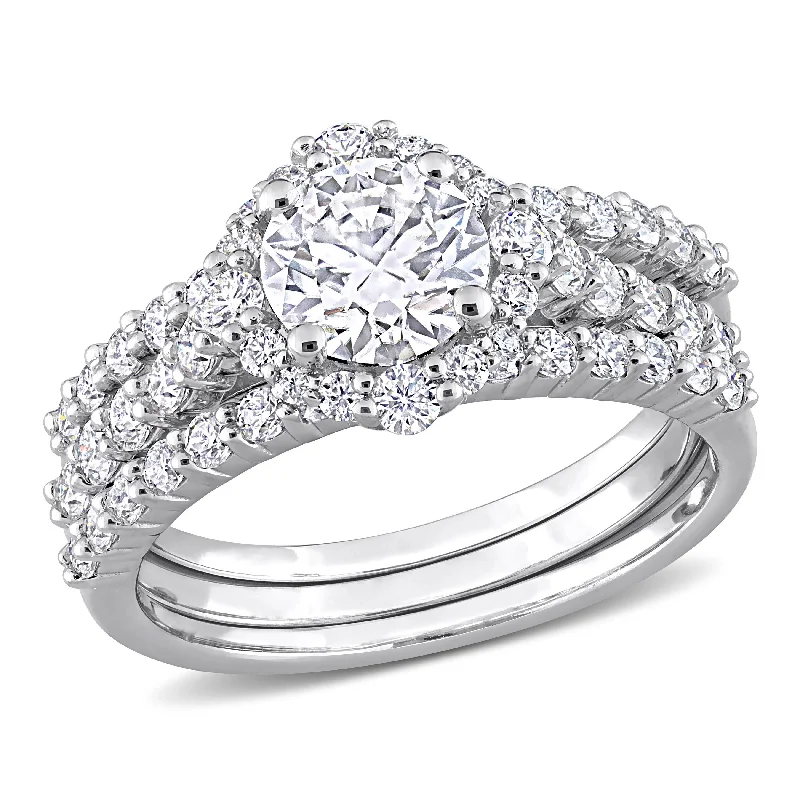 inscribed lineage ring-Miadora 2ct DEW Moissanite Halo Bridal Ring Set in Sterling Silver