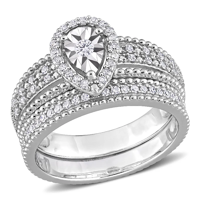 bohemian crest peak ring-Mimi & Max 1/3ct TDW Diamond Teardrop Halo Bridal Set in Sterling Silver