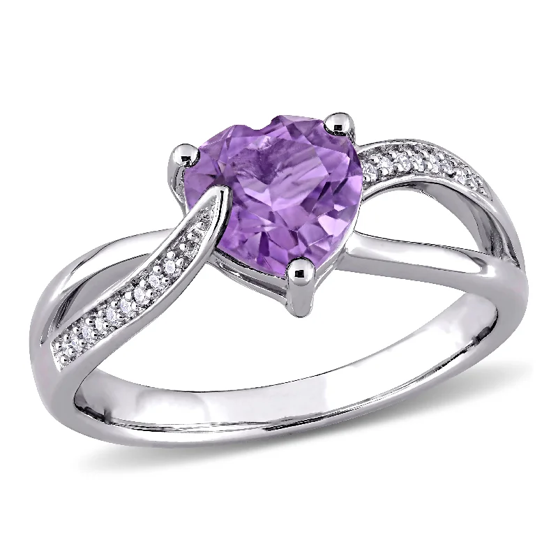 gothic-inspired wolf claw ring-Mimi & Max 1ct TGW Amethyst and Diamond Accents Heart Crossover Ring in Sterling Silver