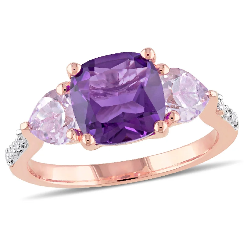 vintage-style opal ring-Mimi & Max 2 1/2ct TGW Amethyst Rose de France and Diamond Accents Ring in Rose Silver