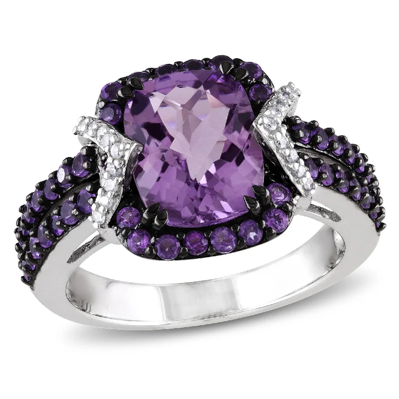 bold pentagonal topaz ring-Mimi & Max 3 1/3ct TGW Emerald Cut Amethyst and 1/10ct TDW Diamond Ring in Sterling Silver