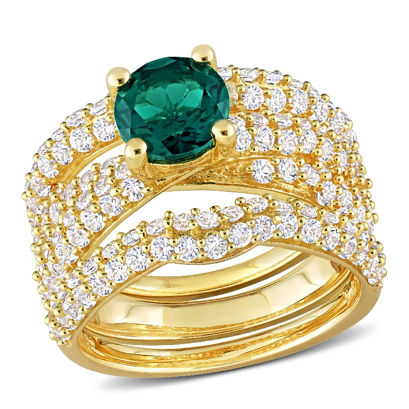 vintage-style opal ring-Mimi & Max 3 3/4ct TGW Created Emerald Created White Sapphire Bridal Ring Set in Yellow Silver