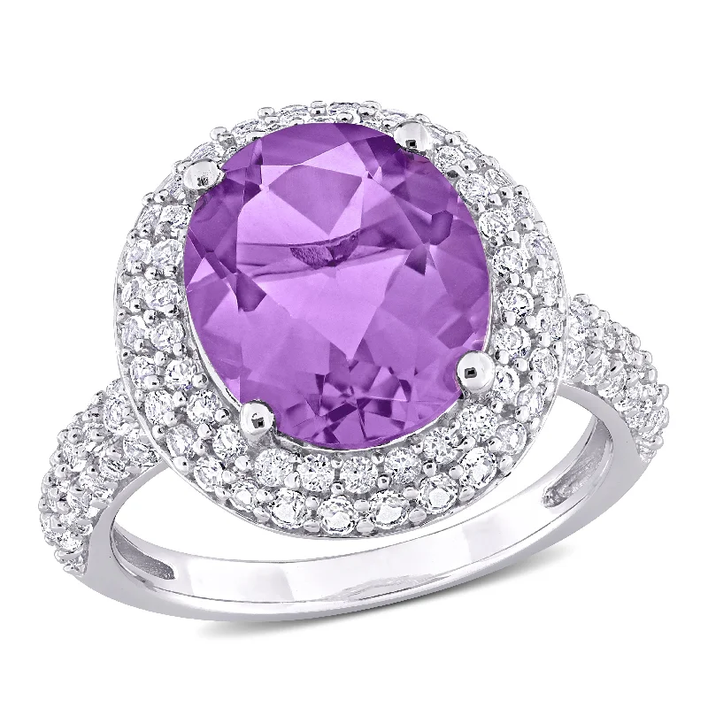 bold ruby summit peak ring-Mimi & Max 5 1/3ct TGW Oval-Cut Amethyst and White Topaz Double Halo Ring in Sterling Silver