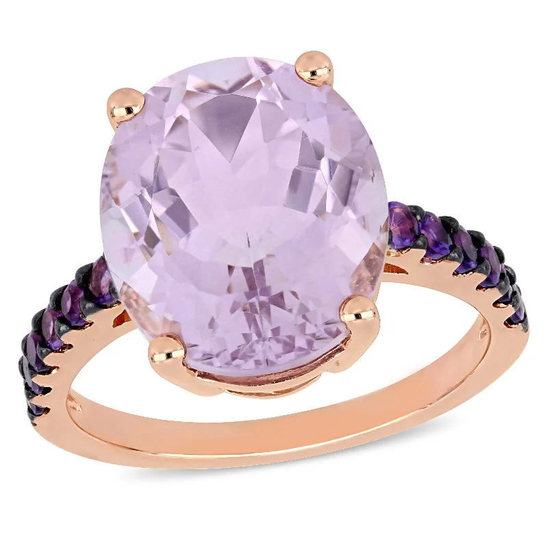 bold emerald prong ring-Mimi & Max 7 7/8ct TGW Oval-Cut Amethyst & Rose de France Ring in Rose Silver