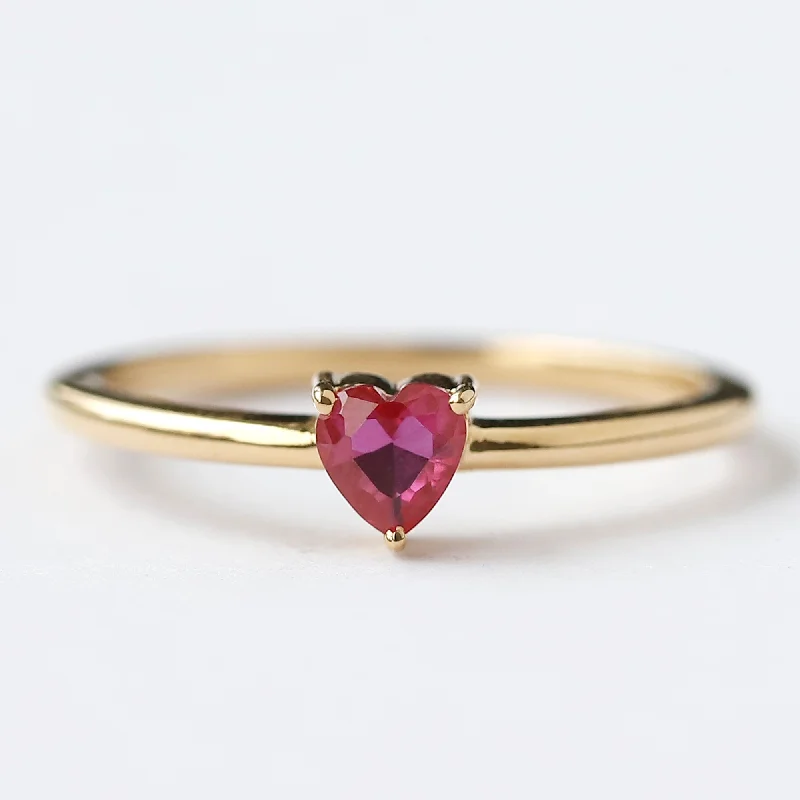 matte copper band ring-14 K Gold Ruby Heart Ring For Her