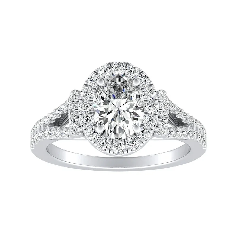 tarnished silver ring-Modern Split-shank Oval Diamond Engagement Ring 1 1/3cttw Platinum by Auriya