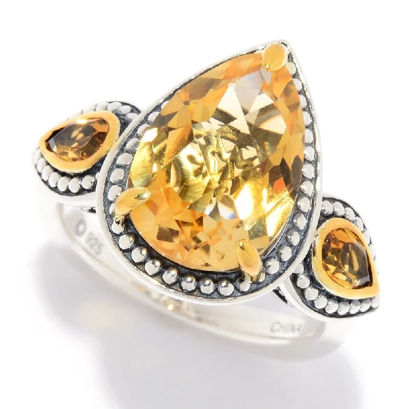 art deco jade ring-Multi Citrine 3-Stone Beaded Ring