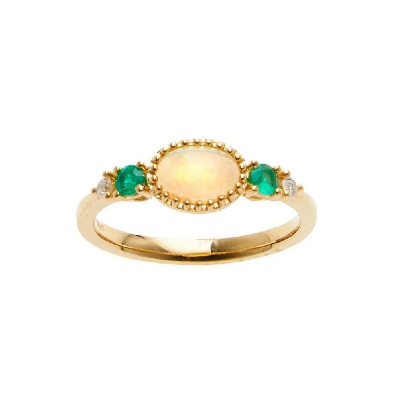 modern sleek crest peak ring-Opal and Emerald Ring