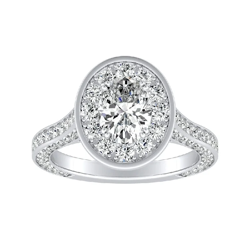 minimalist ridge peak ring-Oval-cut 1 1/2ctw Halo Diamond Engagement Ring by Auriya 18k Gold