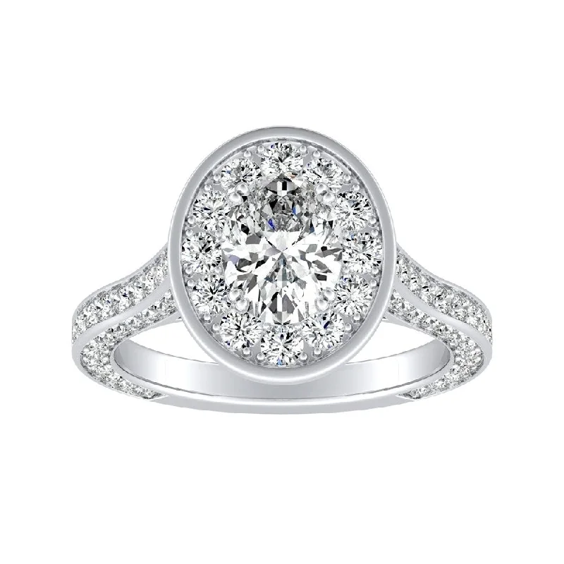 bohemian crest summit ring-Oval-cut 1 5/8ctw Halo Diamond Engagement Ring Platinum by Auriya