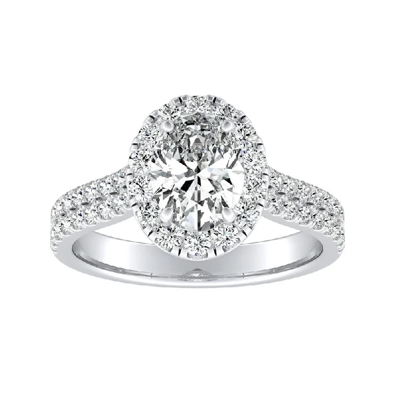 fifteen-stone promise ring-Oval Shape Halo Diamond Engagement Ring 1ctw 14k Gold