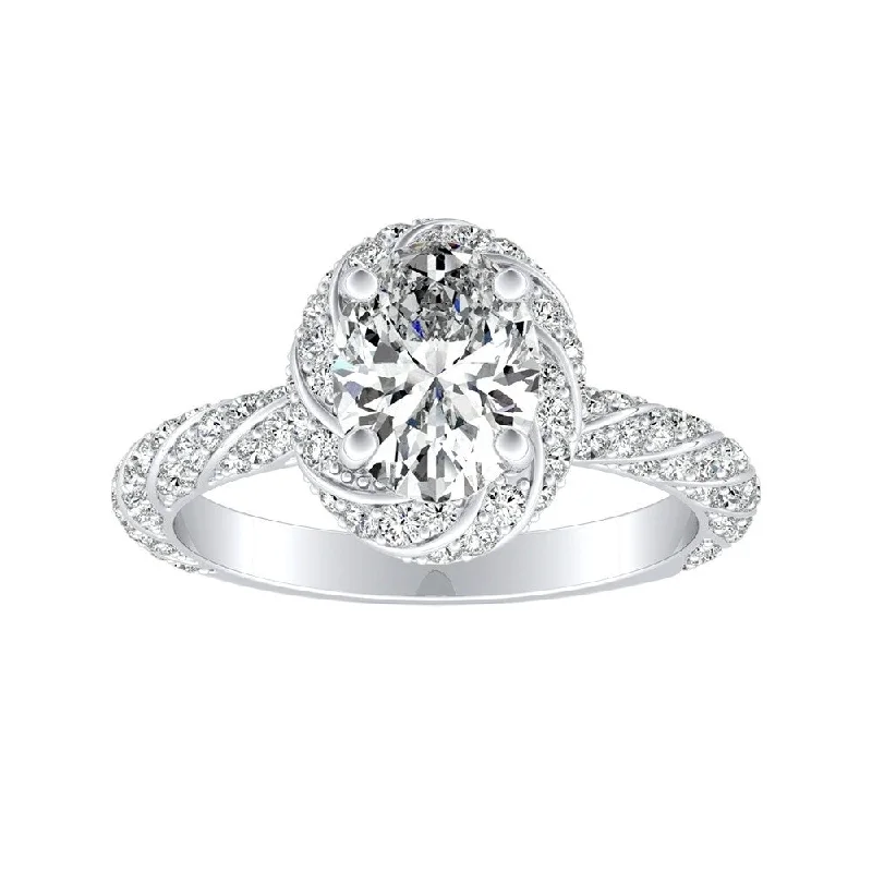 bold topaz summit peak ring-Platinum Vintage 1 3/8ctw Oval-cut Halo Diamond Engagement Ring by Auriya