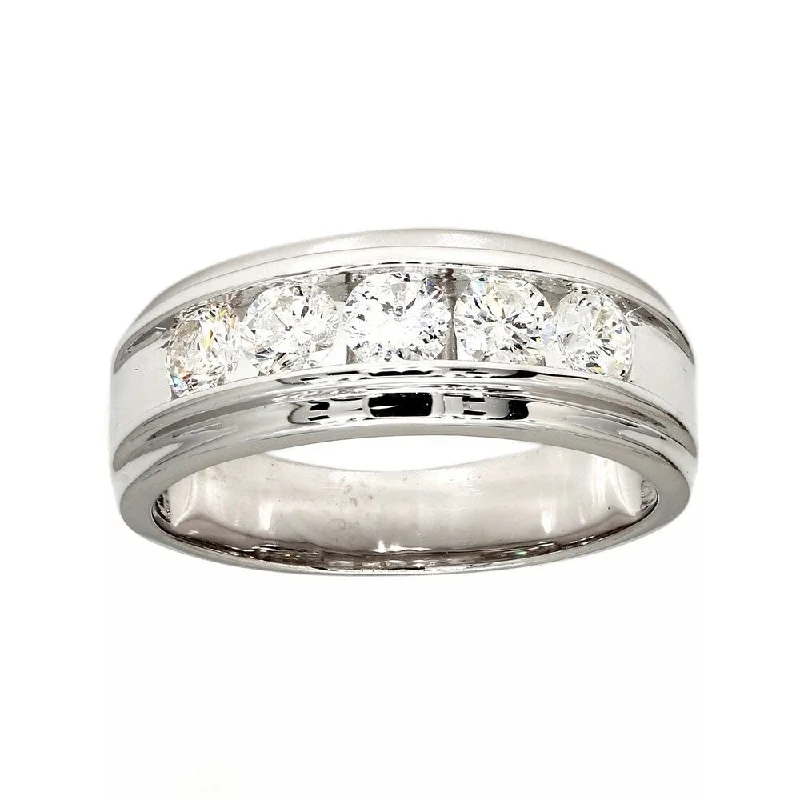 modern tiered sapphire ring-Pompeii3 10k White Gold .94 Ct. TDW Diamond Wedding Band IGI Certified Channel Set Ring