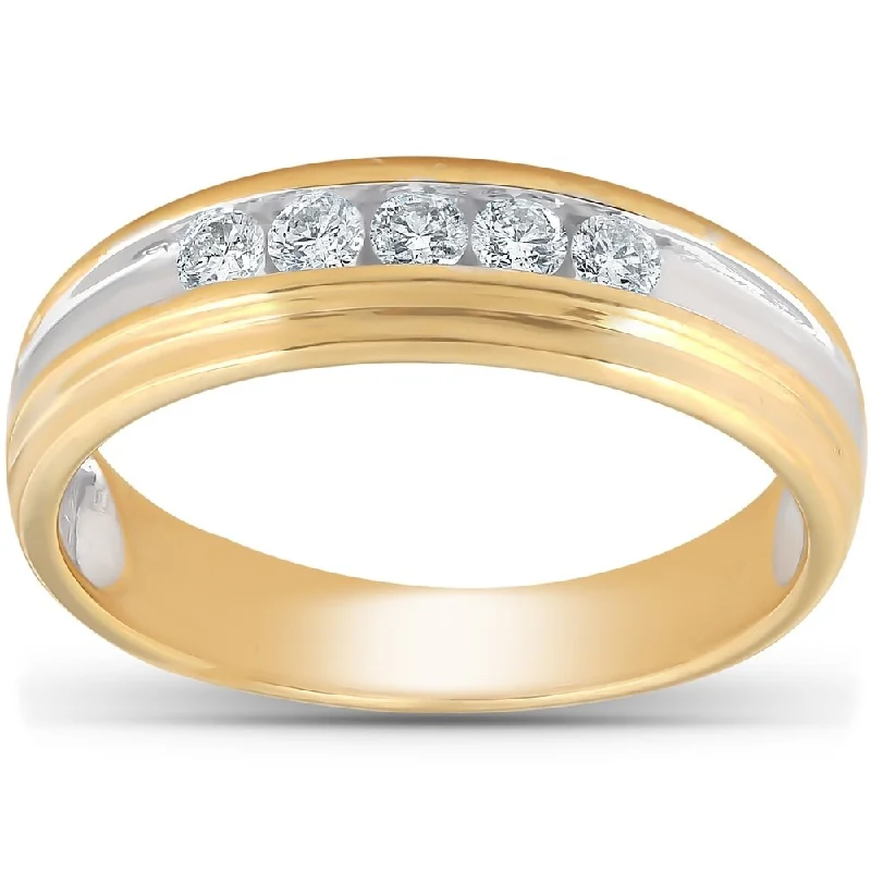 nature-themed ridge peak ring-Pompeii3 10k Yellow Gold 1/4 Ct TDW Mens Diamond Channel Set Wedding Ring Anniversary Band