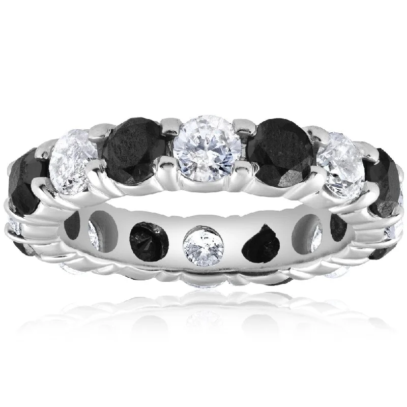 bohemian summit ridge ring-Pompeii3 14k White Gold 5 ct TDW Black & White Diamond Eternity Ring Womens Wedding Band