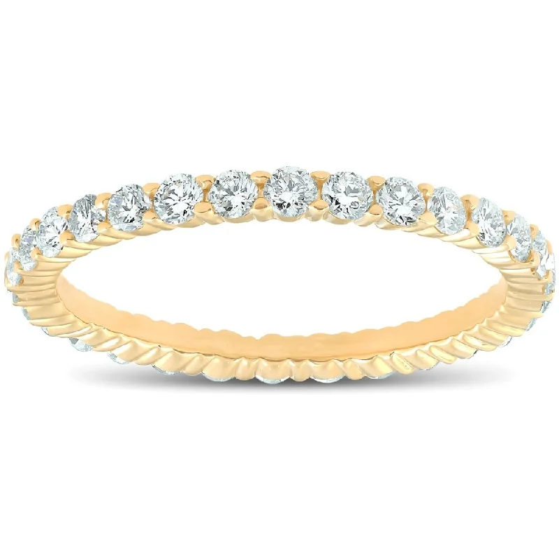 modern tiered topaz ring-Pompeii3 14k Yellow Gold 1 ct TDW Diamond Eternity Ring Womens Stackable Wedding Anniversary Band