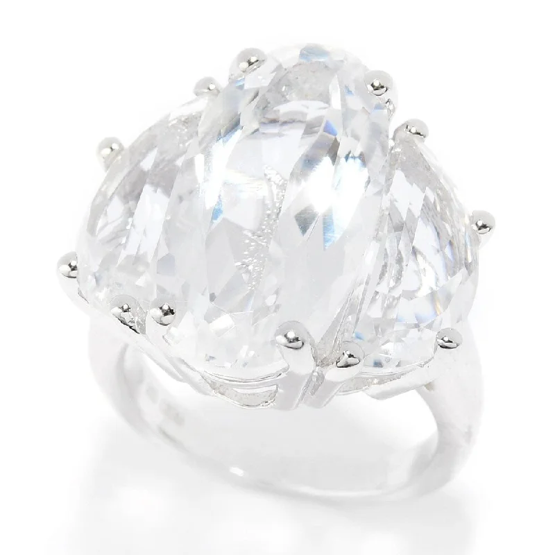 minimalist crest summit ring-Rhodium Over Sterling Silver 12.9Ctw White Quartz Ring