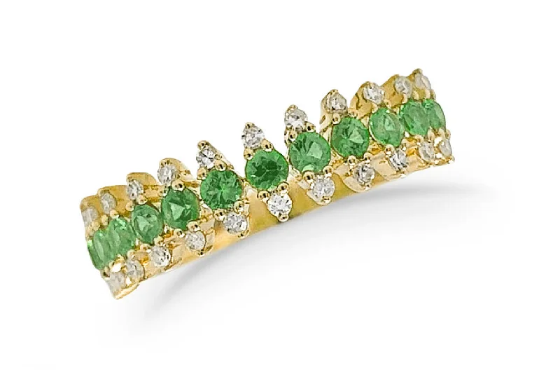 minimalist ridge peak ring-Ring 14kt Gold Round Tsavorite & Diamonds Band