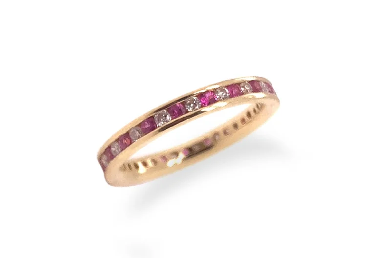 fifteen-stone promise ring-Ring 14kt Yellow Gold Eternity Ring Rubies and Diamonds