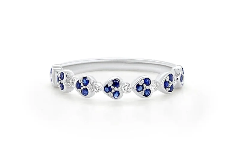 bohemian peak summit ring-Ring 18kt White Gold 7 Hearts Diamonds and Sapphires