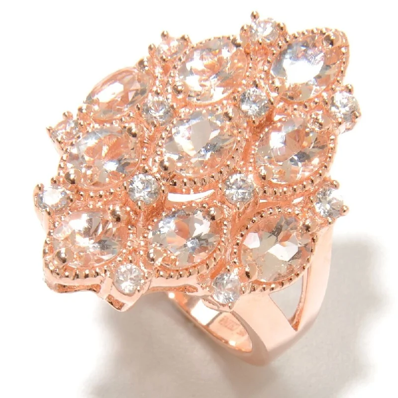 art deco jade ring-Rose Gold Vermeil 3.19ctw Morganite Cluster Cocktail Ring