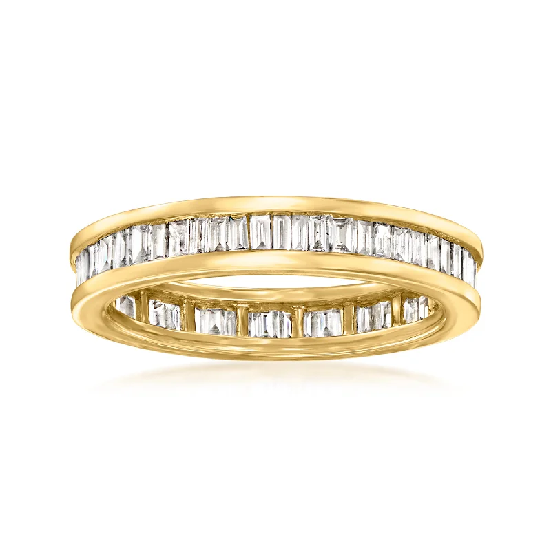 nature-themed branch crest ring-Ross-Simons Channel-Set Baguette Diamond Eternity Band in 14kt Yellow Gold