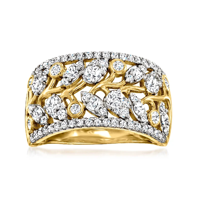 inscribed unity ring-Ross-Simons Diamond Leaf Vine Ring in 14kt Yellow Gold