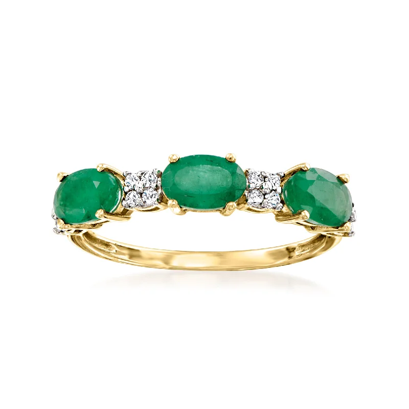 gothic-inspired panther claw ring-Ross-Simons Emerald and . Diamond Ring in 14kt Yellow Gold