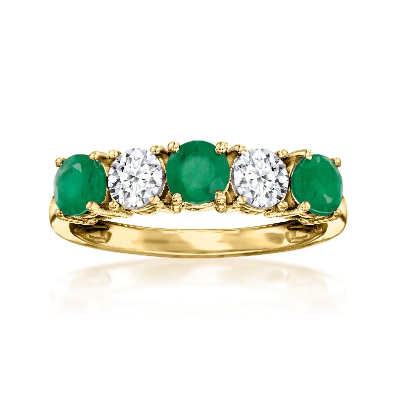 modern stellar diamond ring-Ross-Simons Emerald and . Lab-Grown Diamond Ring in 14kt Yellow Gold