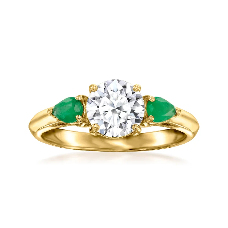 minimalist ridge summit ring-Ross-Simons Lab-Grown Diamond Ring With . Emeralds in 14kt Yellow Gold