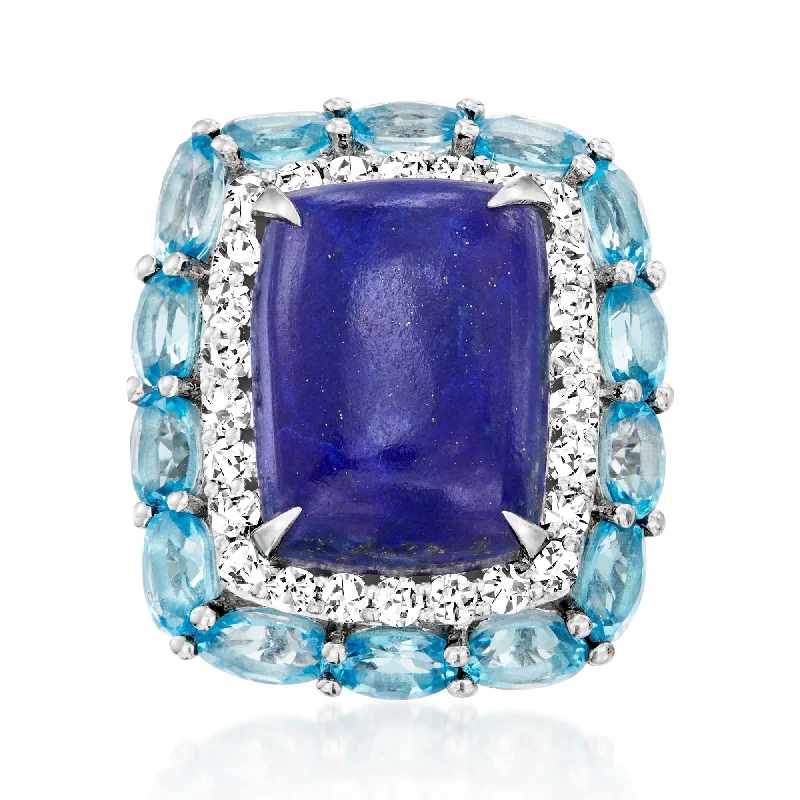 tarnished rose eternity ring-Ross-Simons Lapis and Swiss Blue Topaz Ring With White Zircon in Sterling Silver