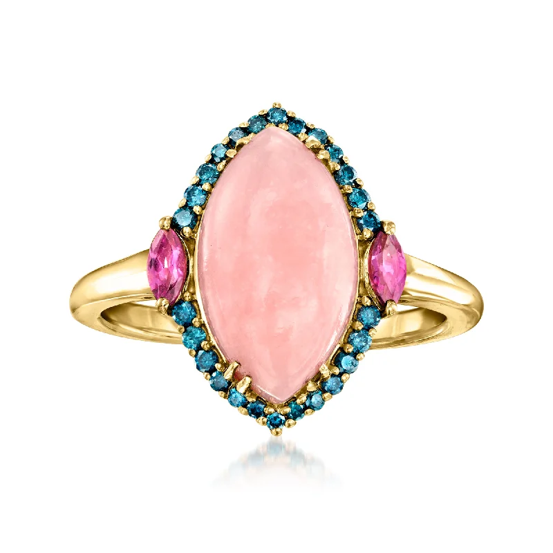 floral prong ruby ring-Ross-Simons Pink Opal, Rhodolite Garnet and . Blue Diamond Ring in 14kt Yellow Gold