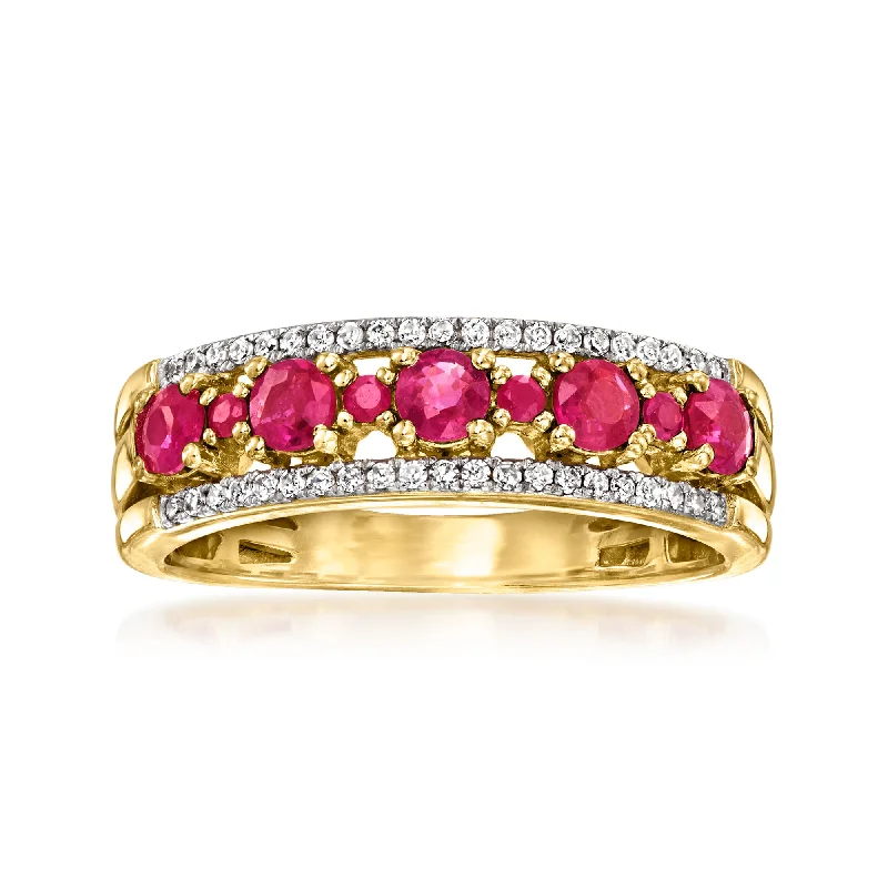 floral-inspired opal ring-Ross-Simons Ruby and . Diamond Ring in 18kt Gold Over Sterling