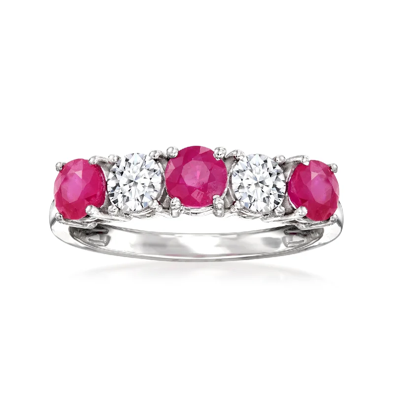 floral-inspired turquoise ring-Ross-Simons Ruby and . Lab-Grown Diamond Ring in 14kt White Gold