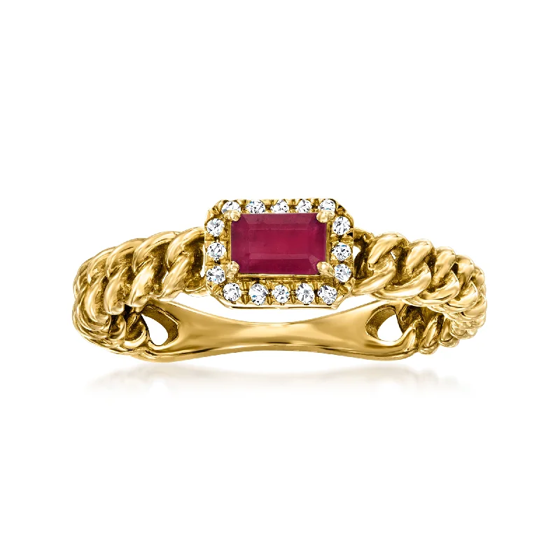 tarnished gold stack ring-Ross-Simons Ruby Curb-Link Ring With Diamond Accents in 14kt Yellow Gold