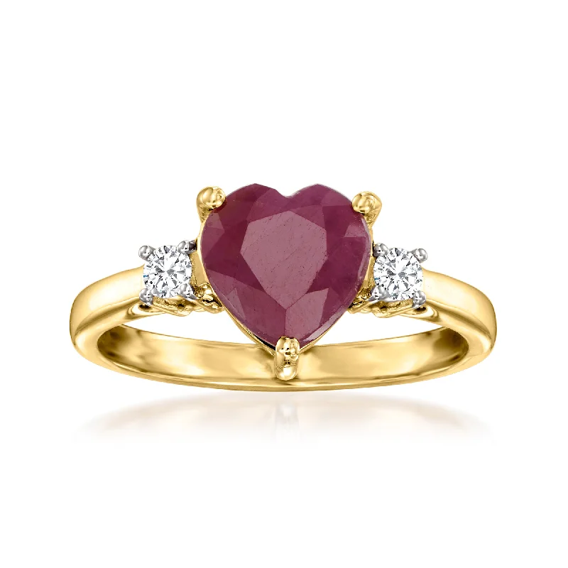 adjustable crest ridge ring-Ross-Simons Ruby Heart Ring With . Diamonds in 14kt Yellow Gold