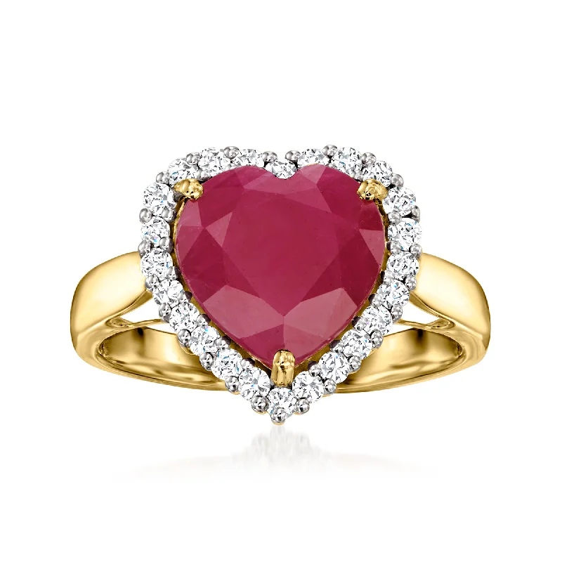 subtle branch design ring-Ross-Simons Ruby Heart Ring With . Diamonds in 14kt Yellow Gold