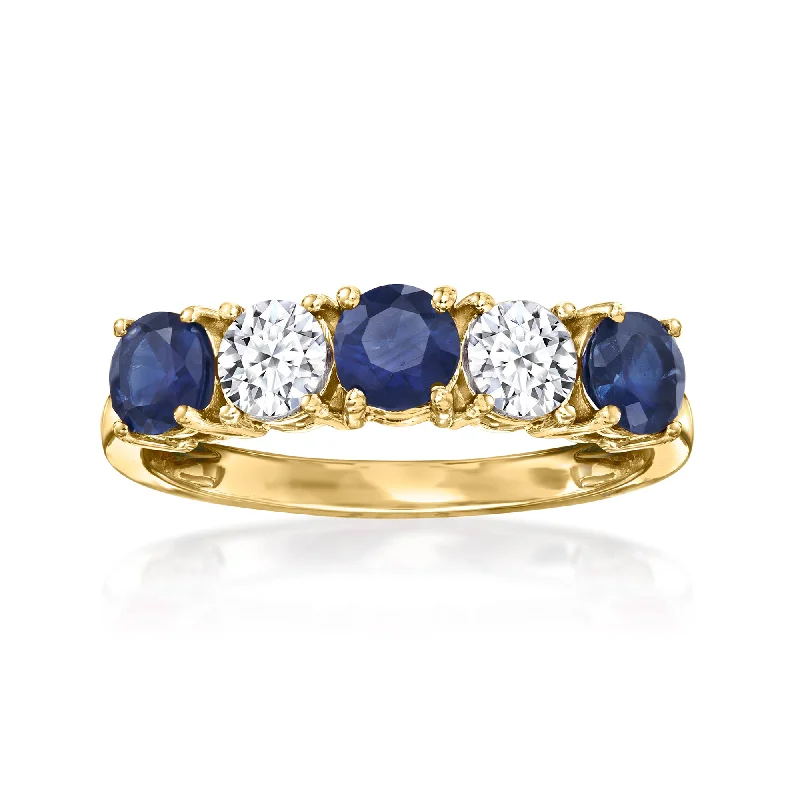 vintage-style emerald ring-Ross-Simons Sapphire and . Lab-Grown Diamond Ring in 14kt Yellow Gold