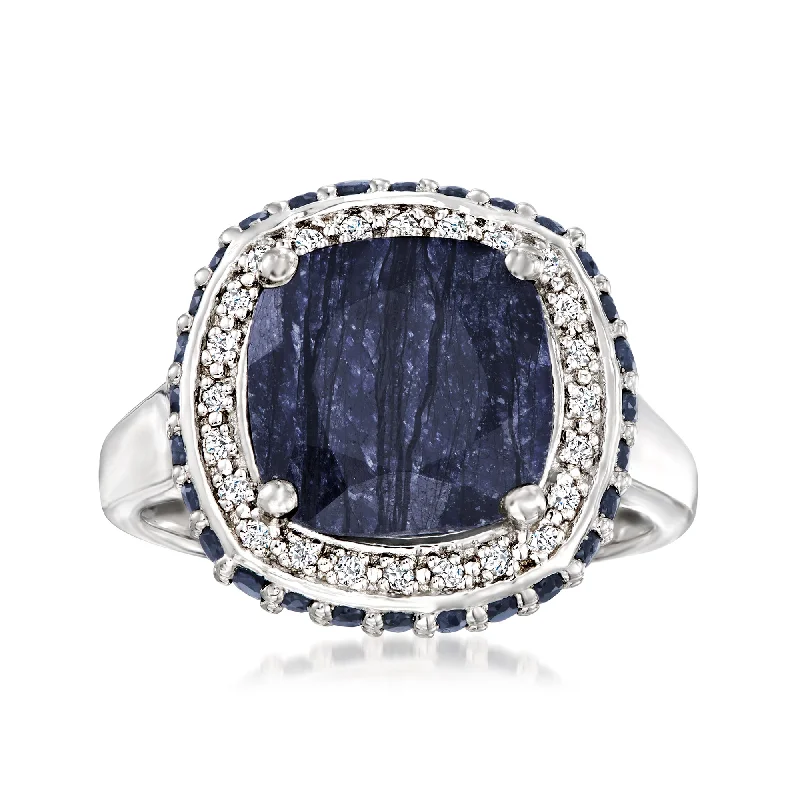 nature-themed ridge crest ring-Ross-Simons Sapphire and . White Topaz Ring in Sterling Silver