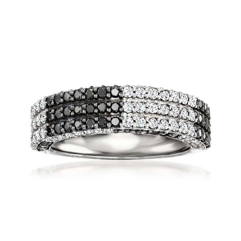 adjustable ridge crest ring-Ross-Simons White and Black Diamond Checkered Ring in Sterling Silver