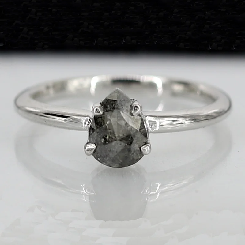 adjustable blaze ring-14 K White Gold Salt And Pepper Pear Diamond Ring