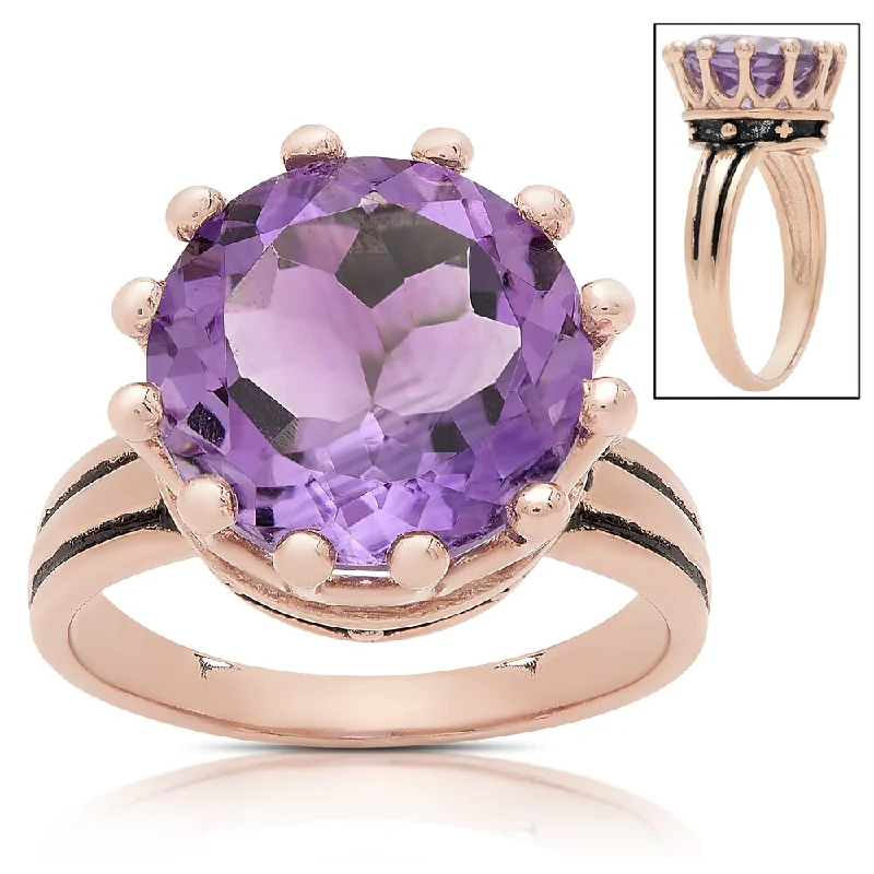 vintage-style emerald ring-Samantha Stone Rose Gold Over Sterling Silver Simulated Amethyst Crown Design Ring